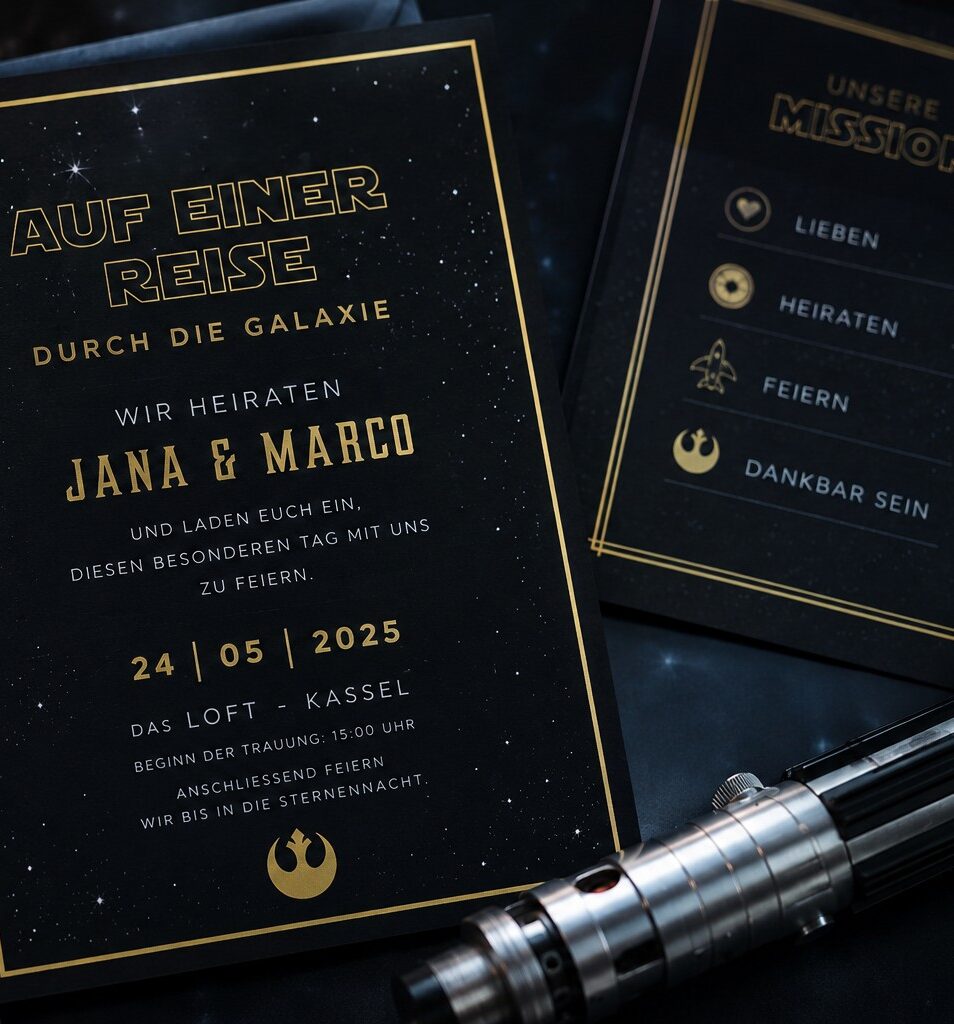 Hochzeitseinladung im Star-Wars-Stil